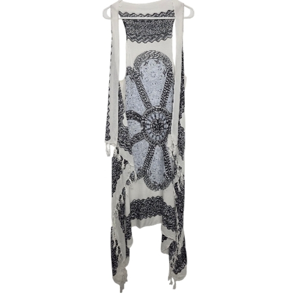 Tops - Duster Black and White Bohemian Patterned Duster With Tassels One Size